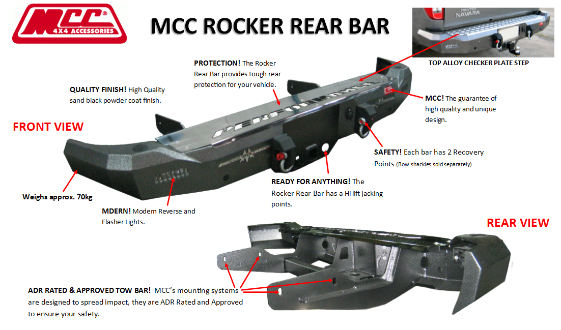 MCC ROCKER REAR BAR TO SUIT NISSAN NAVARA D22 01/1998-2015