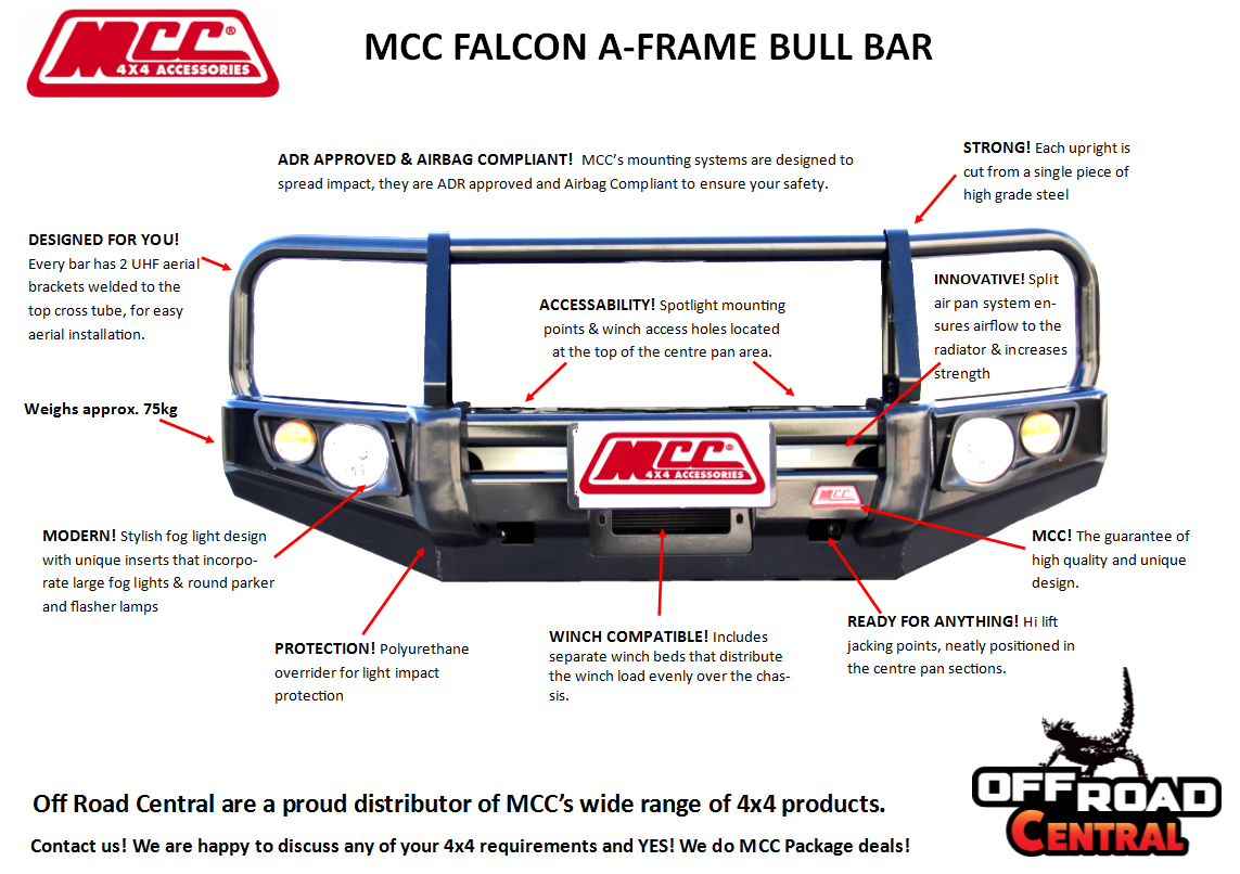 MCC 'FALCON A-FRAME' BULL BAR TO SUIT MITSUBISHI TRITON MN & ML / CHALLENGER PB/PC (2009-2015)