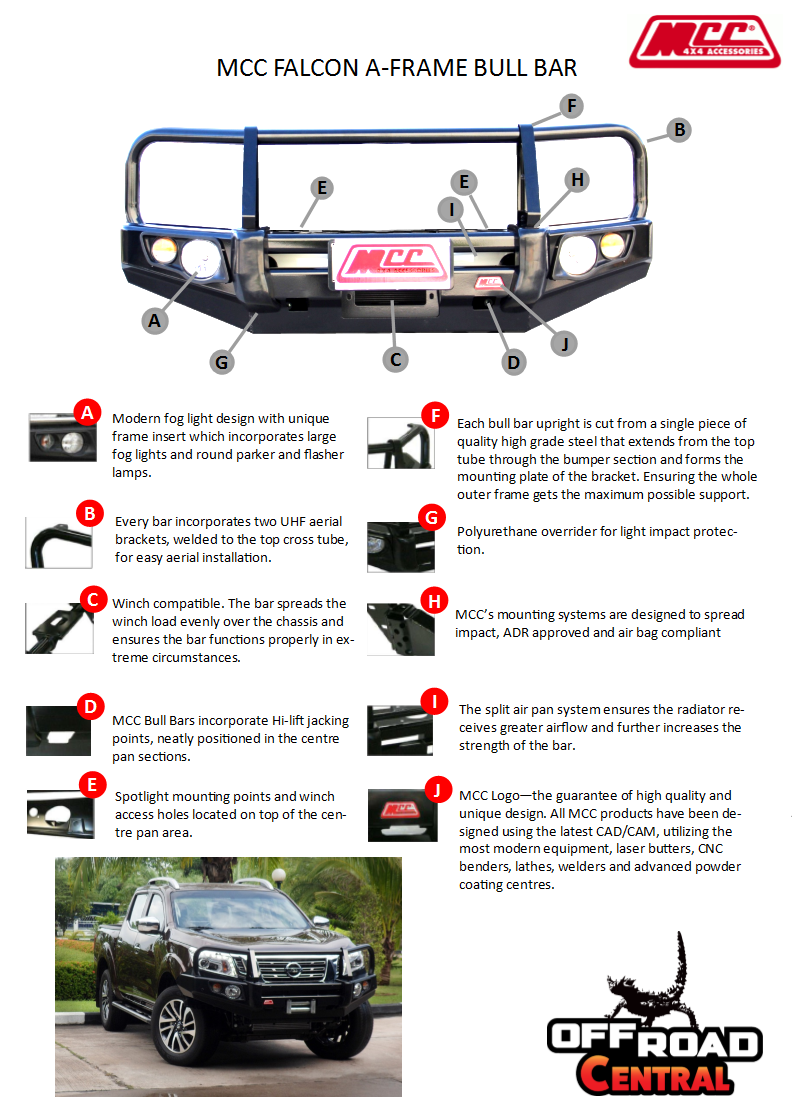 MCC FALCON A-FRAME BAR TO SUIT TOYOTA LANDCRUISER 70 SERIES (76 WAGON, WORKMATE/GXL) 2007 TO PRESENT