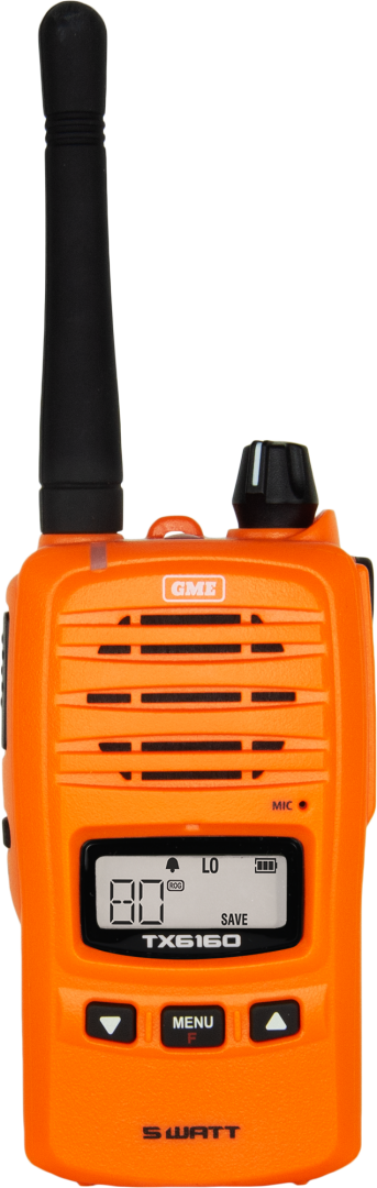 GME 5/1 WATT UHF CB HANDHELD RADIO TWIN PACK WITH ACCESSORIES (BLAZE ORANGE) (TX6160OTP)