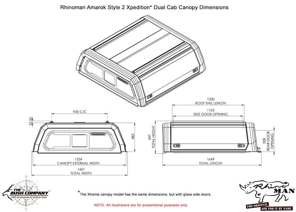 RHINOMAN XPEDITION CANOPY (BLACK) TO SUIT DUAL CAB VOLKSWAGEN AMAROK (2023-ON)