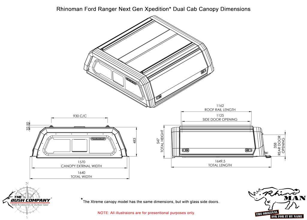 RHINOMAN XPEDITION CANOPY (WHITE) TO SUIT DUAL CAB FORD RANGER & RAPTOR (07/2022-ON)