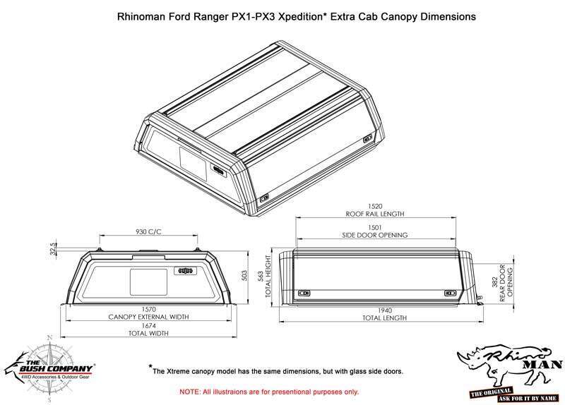RHINOMAN XPEDITION CANOPY (BLACK) TO SUIT DUAL CAB FORD RANGER (2011-07/2022) & BT-50 (2011-2020)