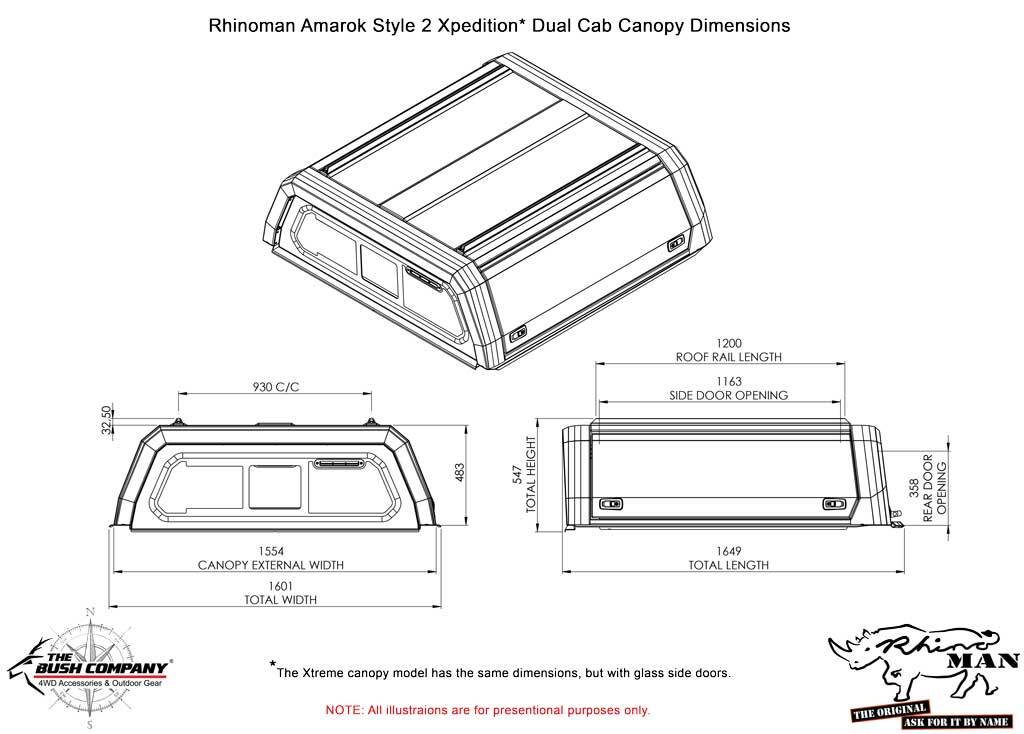 RHINOMAN XTREME CANOPY (BLACK) TO SUIT DUAL CAB VOLKSWAGEN AMAROK (2023-ON)