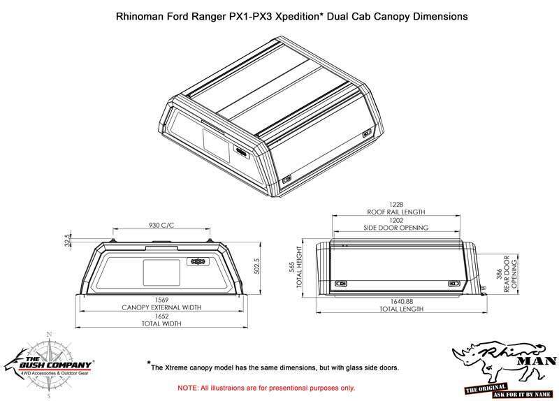 RHINOMAN XTREME CANOPY (WHITE) TO SUIT DUAL CAB FORD RANGER (2011-07/2022) & BT-50 (2011-2020)