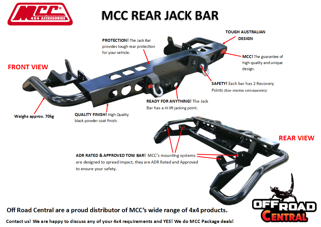 MCC JACK BAR (standard) TO SUIT MAZDA BT-50, BRAVO 1999-2011 & FORD RANGER PJ & PK 2006-11, COURIER 1999-2007