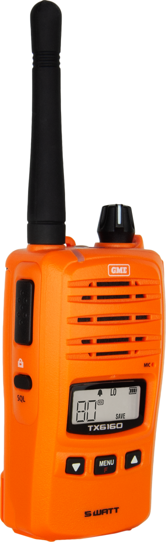 GME 5/1 WATT UHF CB HANDHELD RADIO TWIN PACK WITH ACCESSORIES (BLAZE ORANGE) (TX6160OTP)