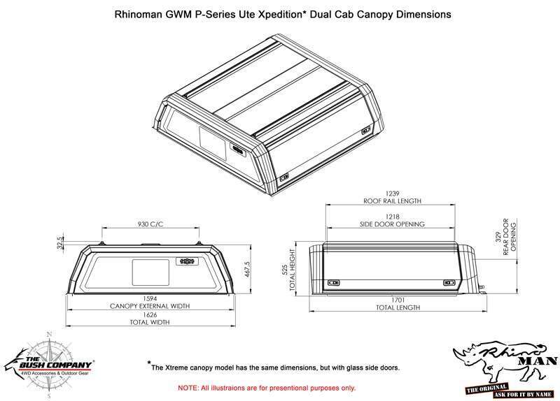 RHINOMAN XPEDITION CANOPY (BLACK) TO SUIT DUAL CAB GWM CANNON (10/2020-ON)