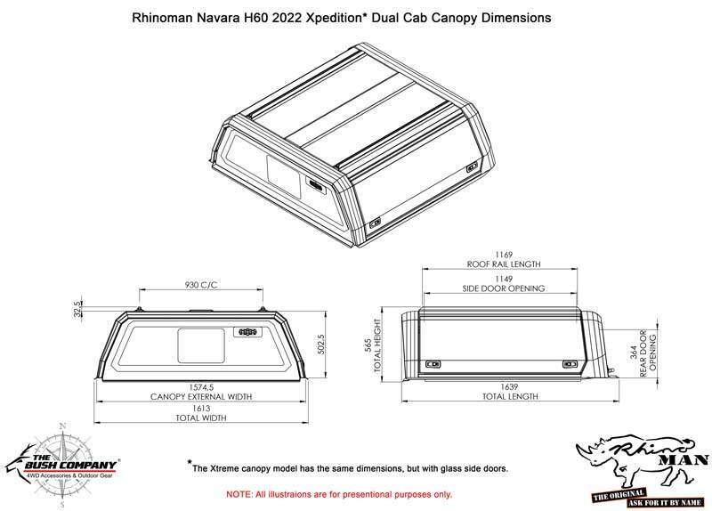 RHINOMAN XPEDITION CANOPY (BLACK) TO SUIT DUAL CAB NISSAN NP300 (2021-ON)