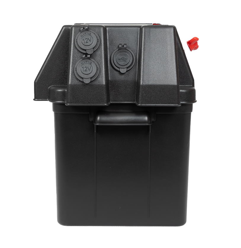 KT SOLAR 12V PORTABLE BATTERY BOX W/ 4 WAY HDC & VOLT METER