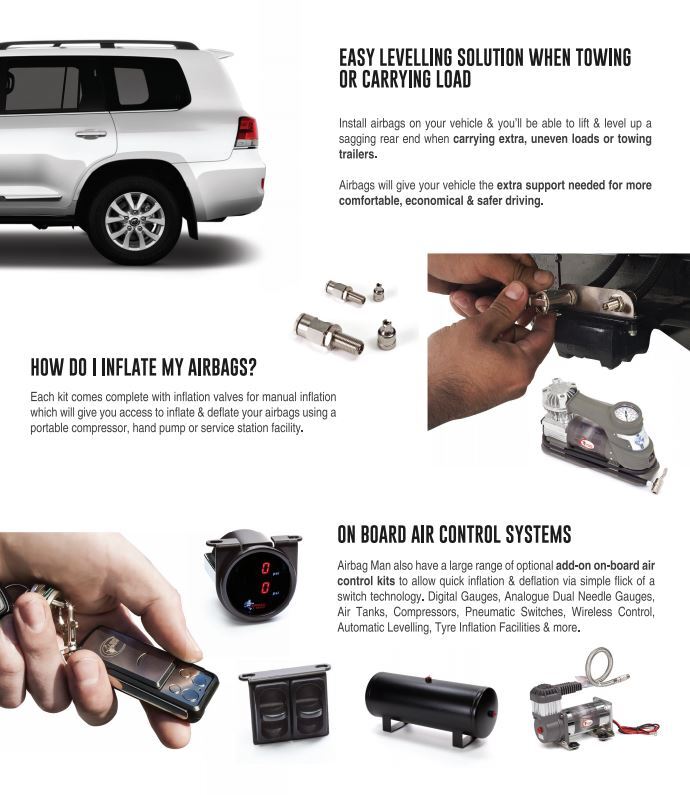 AIRBAG MAN COIL-RITE AIR SUSPENSION TO SUIT TOYOTA PRADO 120,150 + LANDCRUISER 80 SERIES + HILUX SURF + FJ CRUISER