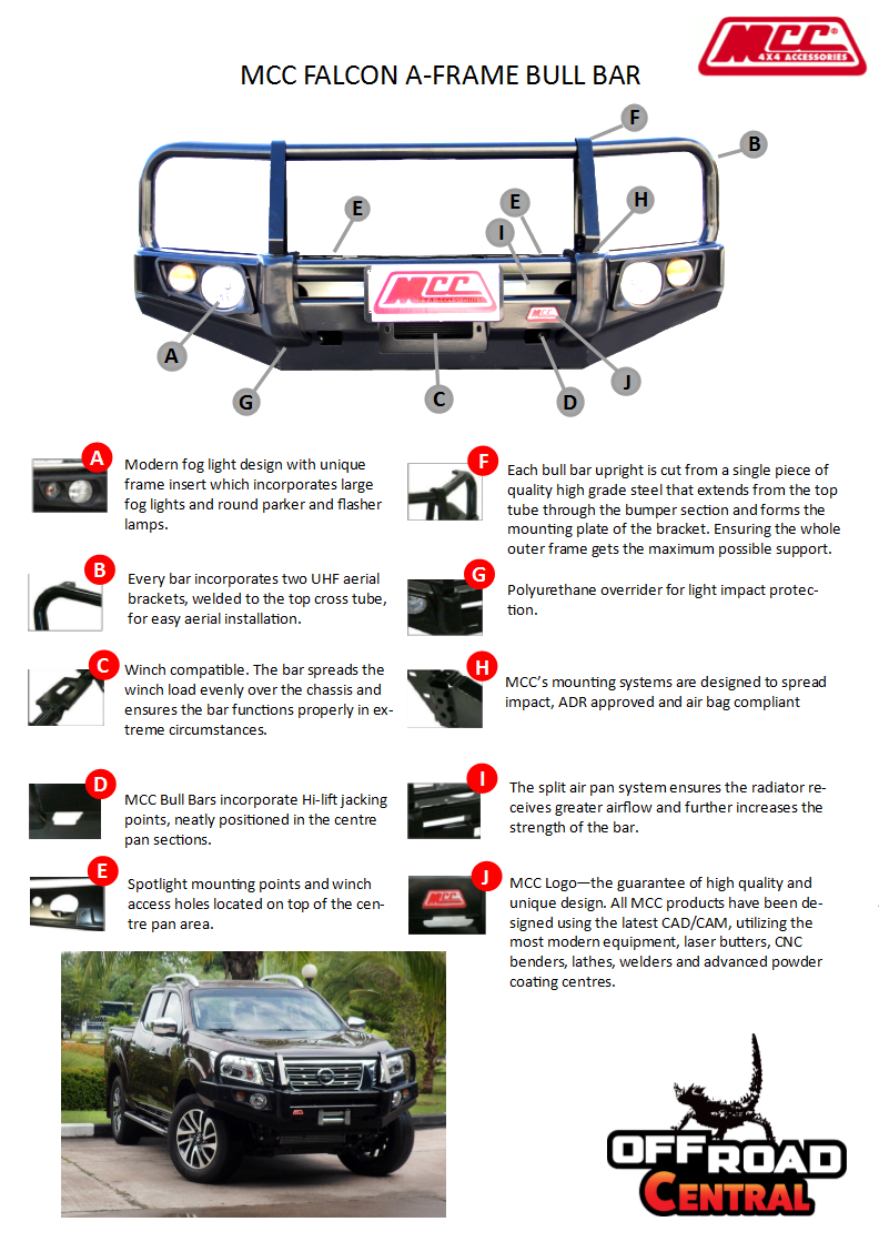 MCC FALCON A-FRAME BULLBAR W/UBP TO SUIT TOYOTA LANDCRUISER PRADO 90/95 SERIES 1996-2003