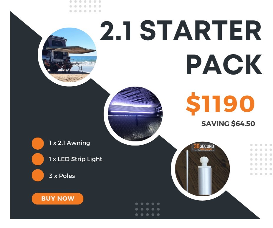 30 SECOND AWNINGS 2.1M AWNING STARTER PACKAGE (PASSENGER SIDE ONLY)