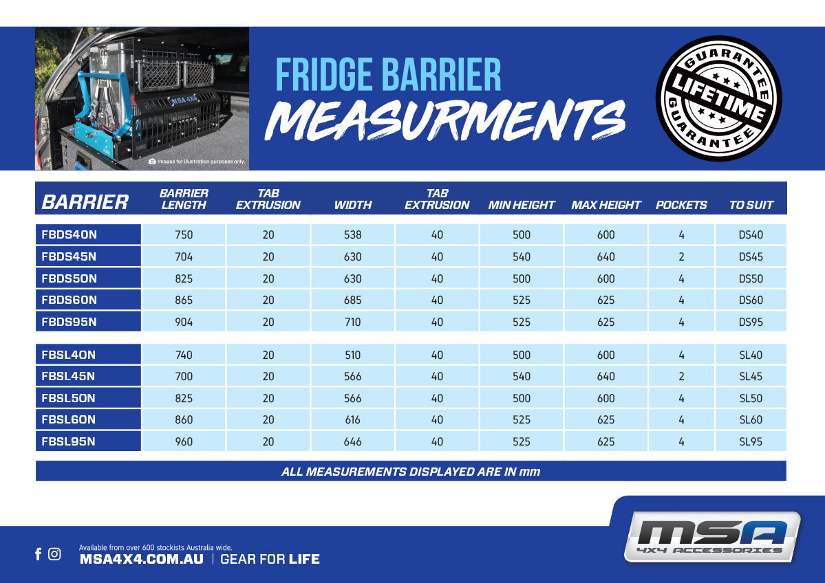 MSA FRIDGE BARRIER TO SUIT SL45 STRAIGHT SLIDE
