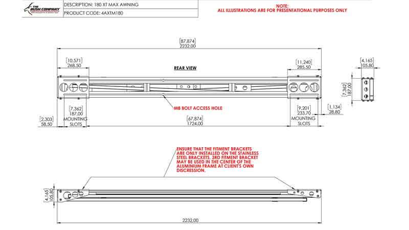THE BUSH CO. 180 XT MAX AWNING (PASSENGER OR DRIVER SIDE FITMENT)