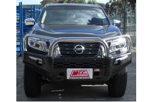 MCC 'PHOENIX 3 LOOP STAINLESS BULLBAR W/ FOG & PLATES TO SUIT NISSAN NAVARA NP300 06/2015-ON & PATHFINDER R51 2011-13 (SMOOTH)